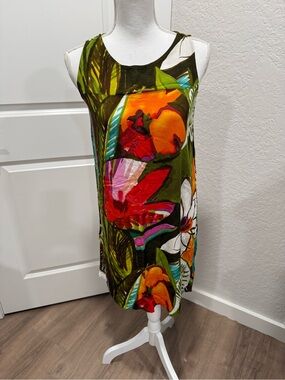 VTG 1997 Jams World Jackie Shift Dress TarragonTropical Rayon Size XS W3109